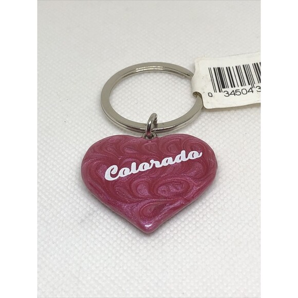 Accessories - Colorado Heart Shaped Pink Marble Keychain Cute Metal Souvenir Key Fob